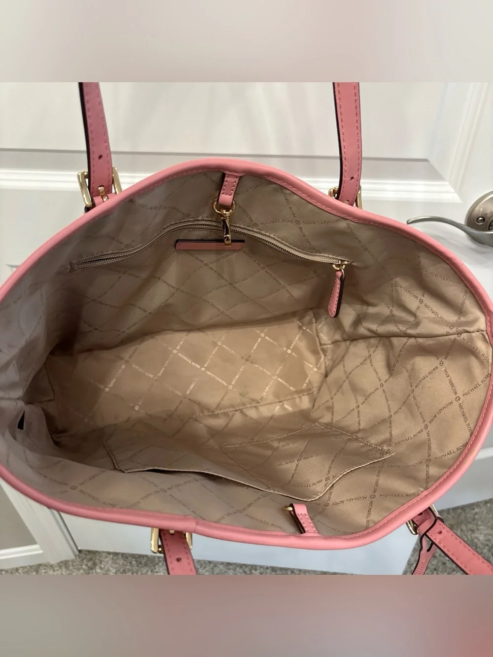 Michael Kors Jet Set Two-Tone Pink Signature Tote Pink